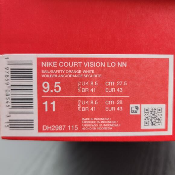 Nike Court Vision Low 'Sail Safety Orange' - Men's 9.5 DH2987-115 - Picture 10 of 10